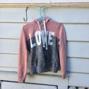 Cute pink and gray hoodie, LOVE across chest